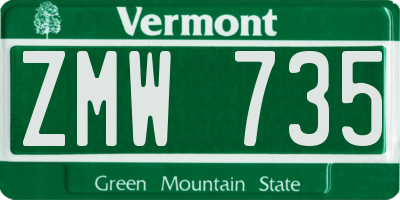 VT license plate ZMW735