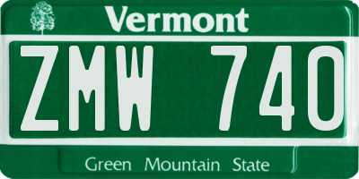 VT license plate ZMW740