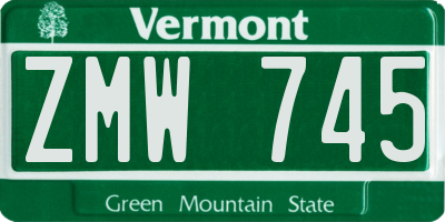 VT license plate ZMW745