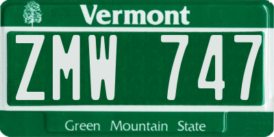 VT license plate ZMW747