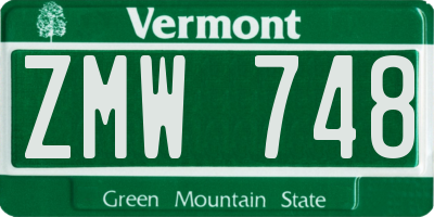 VT license plate ZMW748