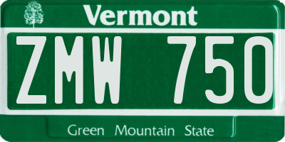 VT license plate ZMW750