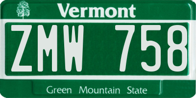 VT license plate ZMW758