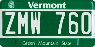 VT license plate ZMW760