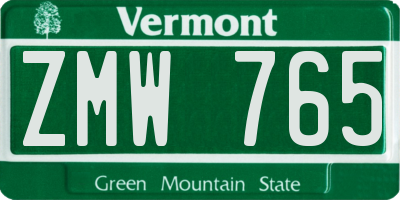 VT license plate ZMW765