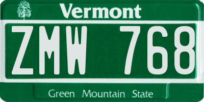 VT license plate ZMW768