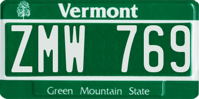 VT license plate ZMW769