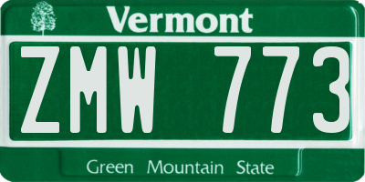 VT license plate ZMW773