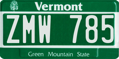 VT license plate ZMW785