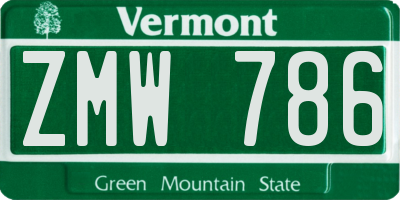 VT license plate ZMW786