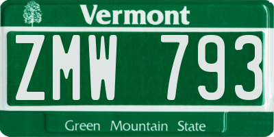 VT license plate ZMW793