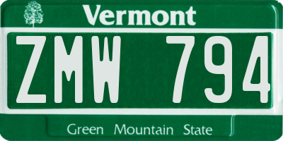 VT license plate ZMW794