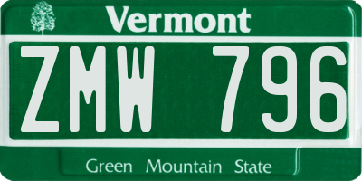VT license plate ZMW796