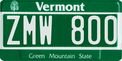 VT license plate ZMW800