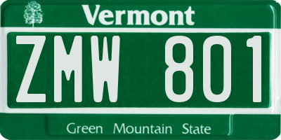 VT license plate ZMW801