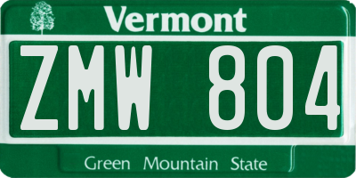 VT license plate ZMW804
