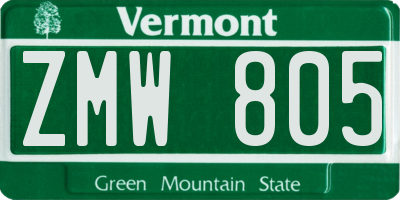 VT license plate ZMW805