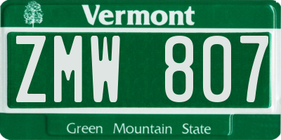 VT license plate ZMW807