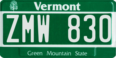 VT license plate ZMW830