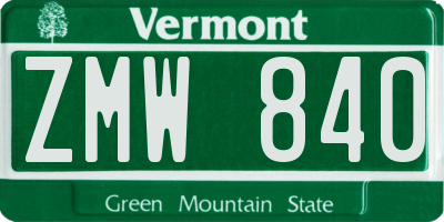 VT license plate ZMW840
