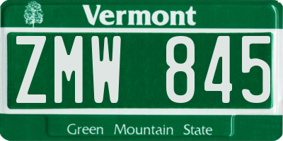 VT license plate ZMW845
