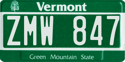 VT license plate ZMW847