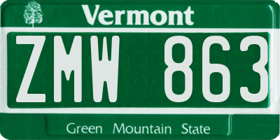 VT license plate ZMW863