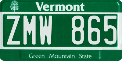 VT license plate ZMW865