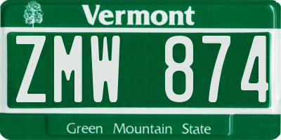 VT license plate ZMW874