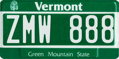 VT license plate ZMW888