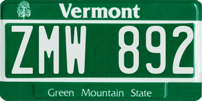 VT license plate ZMW892