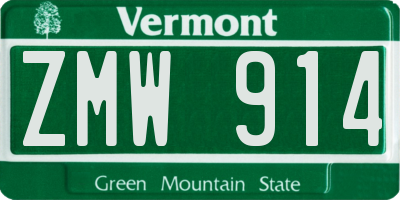 VT license plate ZMW914