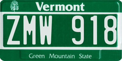 VT license plate ZMW918