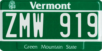 VT license plate ZMW919