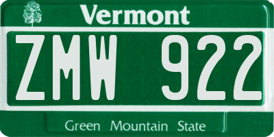 VT license plate ZMW922