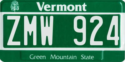 VT license plate ZMW924