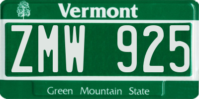 VT license plate ZMW925