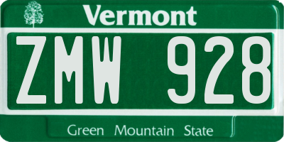 VT license plate ZMW928