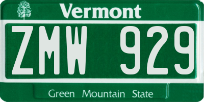 VT license plate ZMW929