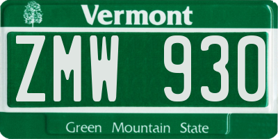 VT license plate ZMW930