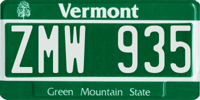 VT license plate ZMW935