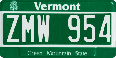 VT license plate ZMW954