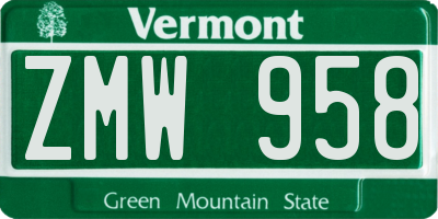 VT license plate ZMW958