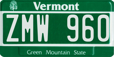 VT license plate ZMW960