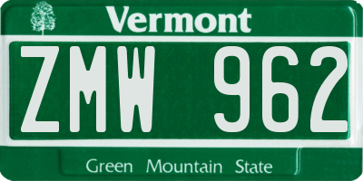 VT license plate ZMW962