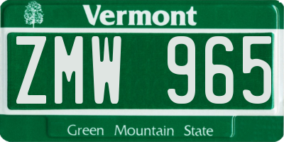 VT license plate ZMW965