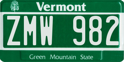 VT license plate ZMW982