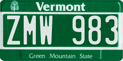 VT license plate ZMW983