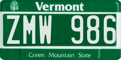 VT license plate ZMW986