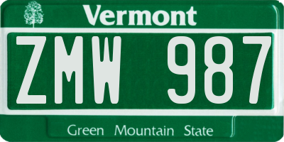 VT license plate ZMW987